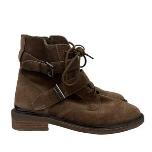 Vince Camuto Brown Suede Leather Lace Up Moto Combat Boots 6.5